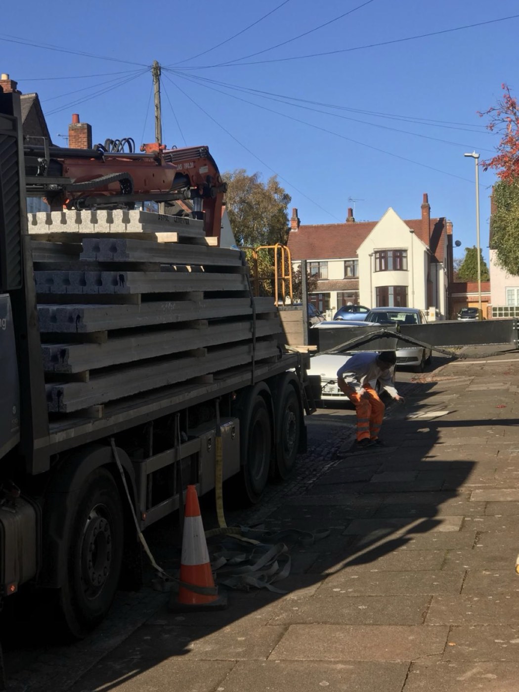 Concrete beams being delivered to site